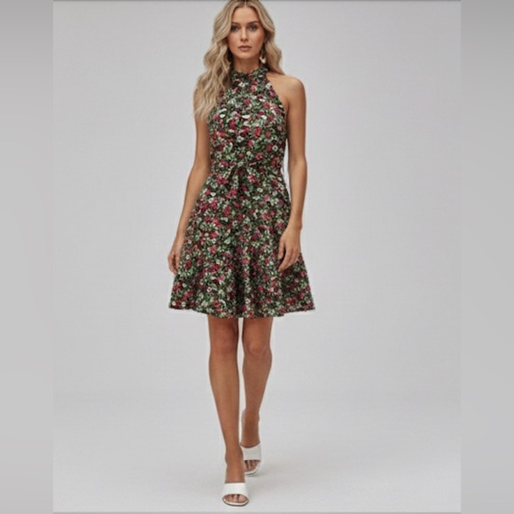 Mira Floral Print Belted Halter Dress - Picture 3 of 7
